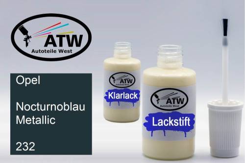 Opel, Nocturnoblau Metallic, 232: 20ml Lackstift + 20ml Klarlack - Set, von ATW Autoteile West.